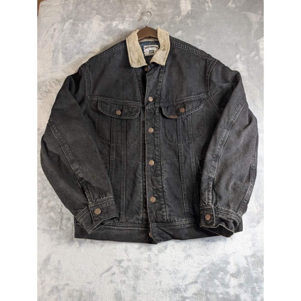 Vintage Lee 221 Storm Rider Black Fade Denim Jacket Blanket Lined USA Grunge 90s